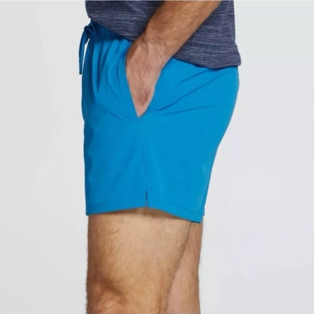 Men's Athletic Drawstring Shorts - Blue - Picture 3 of 8